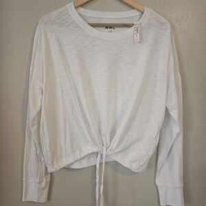 Madewell NWT Women's Casual White Long Sleeve Tee With Drawstring Medium